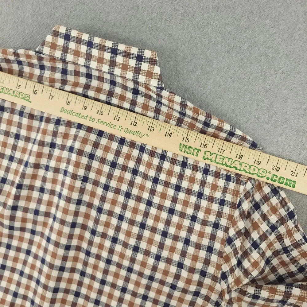 Banana Republic Dress Shirt Mens L Brown Navy Gingham Slim Fit Non Iron Oxford